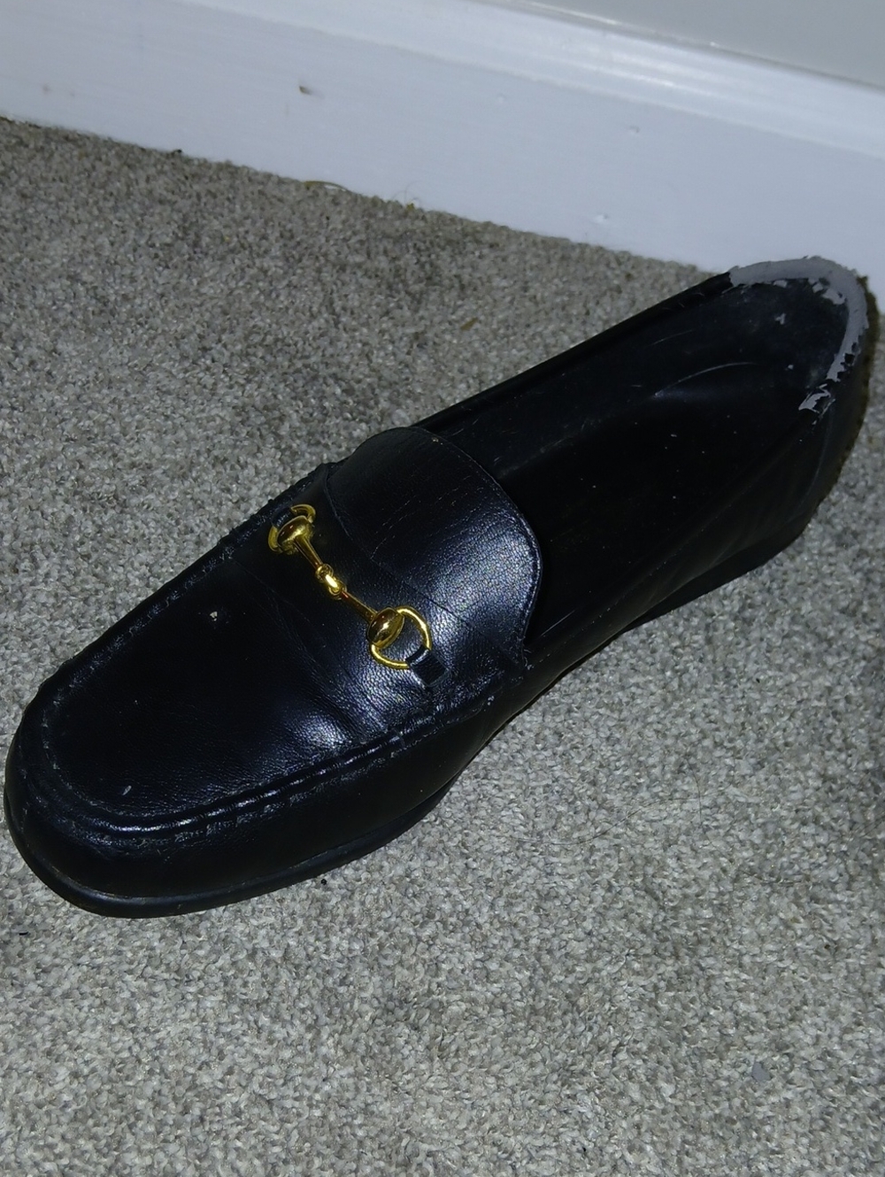 Newport News Black Leather Loafer with Gold Bit